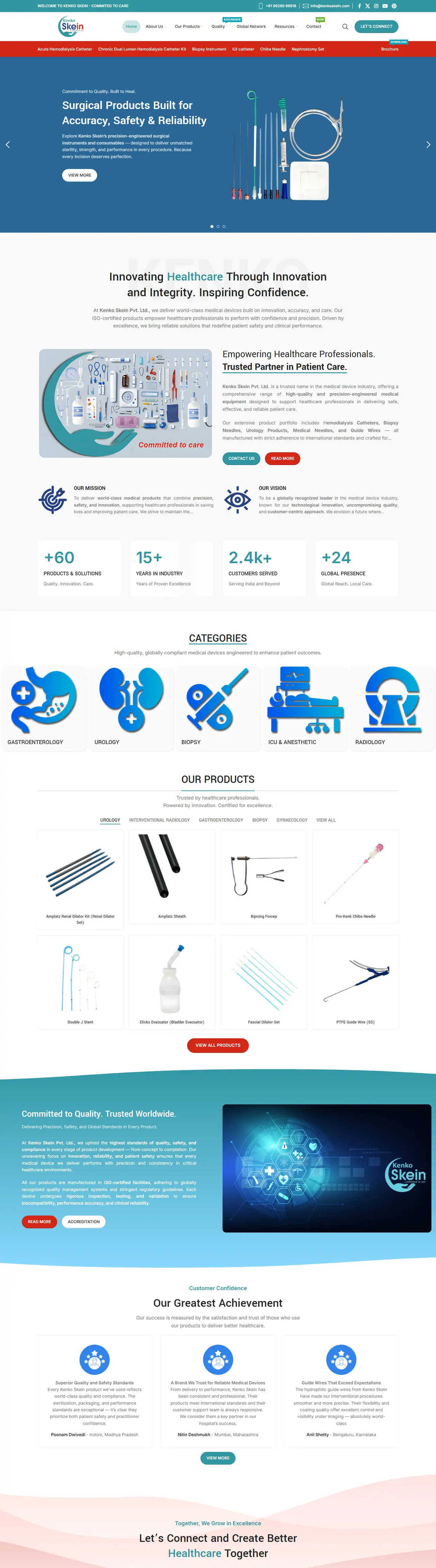 Full homepage of the Kenko Skein website, healthcare in India, designed and built by Concotech