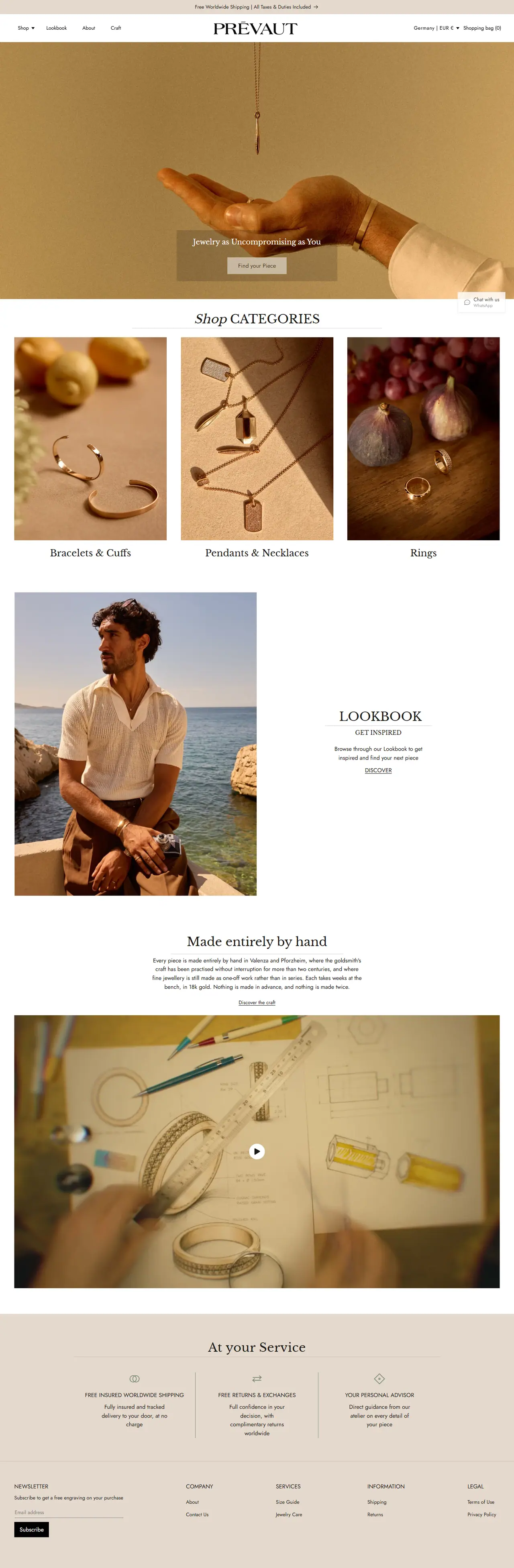 Full homepage of the Prevaut website, luxury jewellery in Europe, designed and built by Concotech